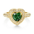 thumbnail image 2 of Gem Stone King 18K Yellow Gold Plated Silver Green Nano Emerald and White Moissanite Heart Shape Ring for Women (1.32 Cttw, Available in Size 5, 6, 7, 8, 9), 2 of 4