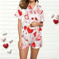 thumbnail image 3 of Lovzfmll Pajama Set for Women, Valentine's Day Print Short Sleeve Set, Collared Pocket Top & Shorts, Casual Sleep & Home Wear Pink-A, S, 3 of 5