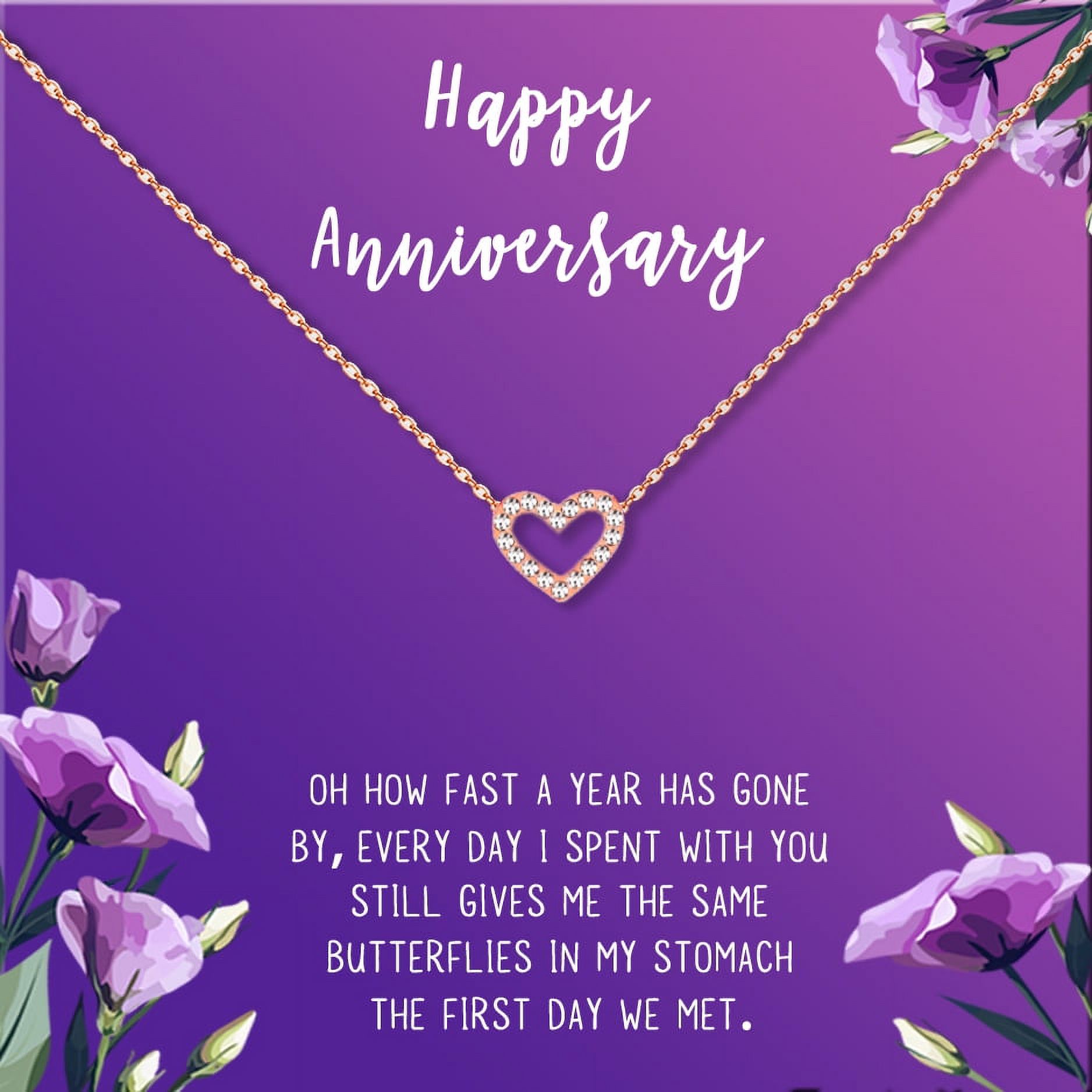 Anavia Happy Anniversary Gift Necklace,Wedding Anniversary Gift for Wife,Express Love Card Jewelry Gift-[Rose Gold Mini Crystal Heart, Royal Purple Gift Card]