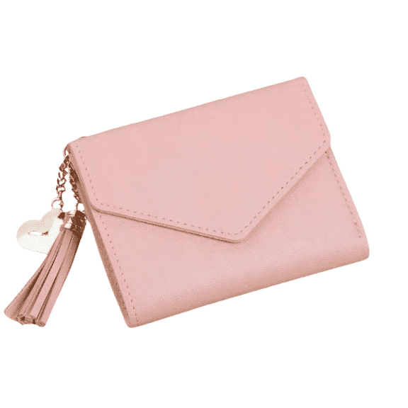 Women’s Faux Leather Wallet with Tassel Charm, Pink