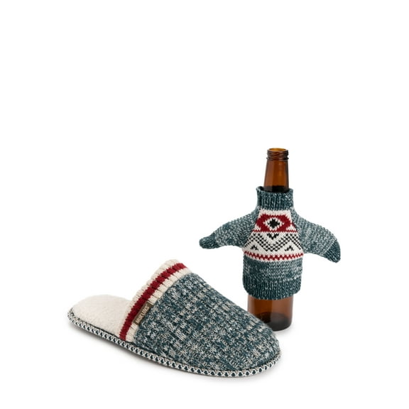 MUK LUKS Men's Rib Knit Scuff Slipper w/ Matching Bottle Sweater