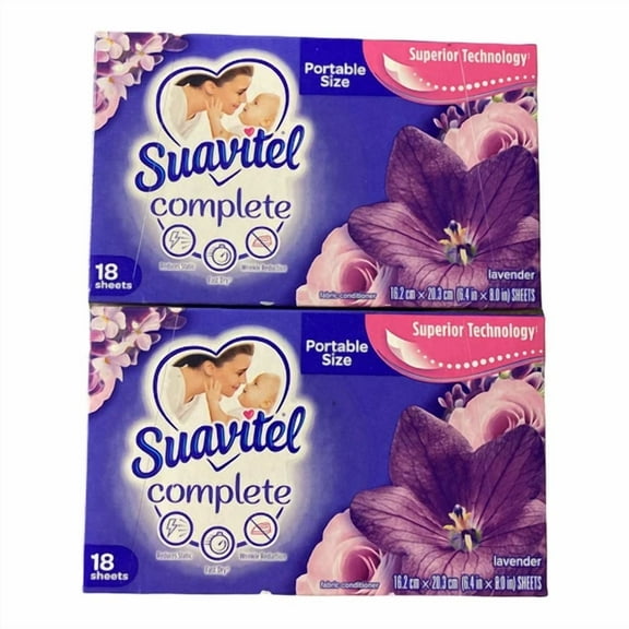 Purly - Suavitel Complete Fabric Softener Dryer Sheets Lavender 18 Count, 2 Pack