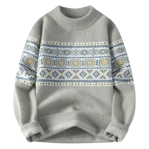 Alkepwun Casual Pullover Sweater for Men's Mens Color-Block Vintage Knitted Sweater Long Sleeve Round Neck Knitted