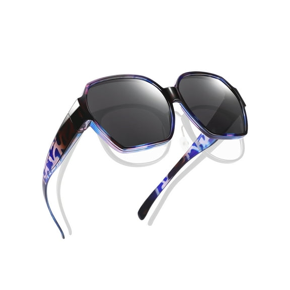 TINHAO Oversized Polarized Fit Over Sunglasses For Women Men with Large Square Leopard Frame Blue Purple