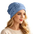 thumbnail image 2 of Chemo Headwear for Women Flower Pleated Beanies Stretch Elastic Turbans Soft Cancer Hats Head Coverings Scarf Blue One Size, 2 of 7