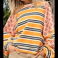 thumbnail image 4 of Sudadera con Cuello Redondo y Estampado Floral A Rayas con Bloques de Color para Mujer, Estilo Y2K Color Naranja S, 4 of 8