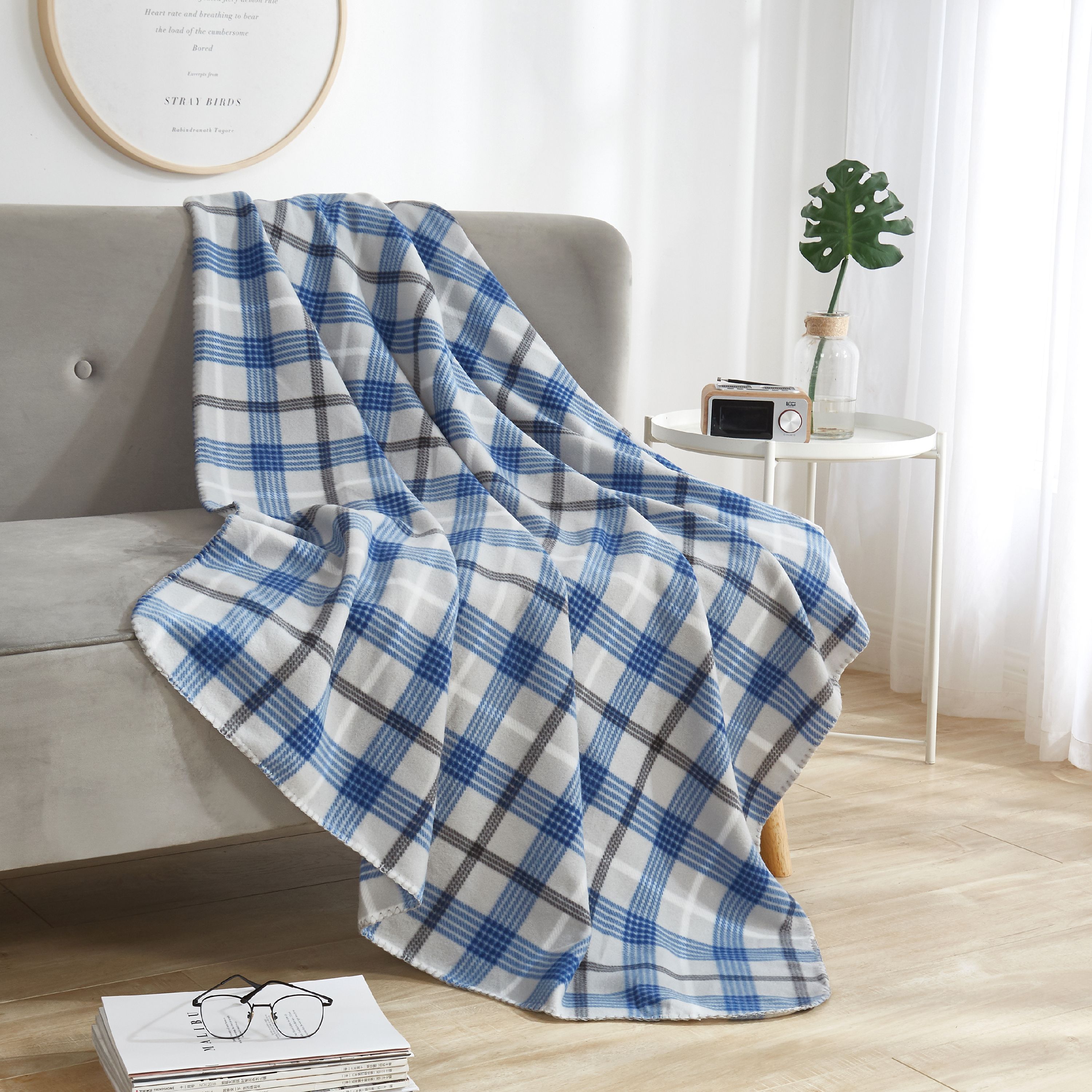 Mainstays Fleece Gray & Blue Plaid Throw Blanket, 50" x 60" - image 2 of 5
