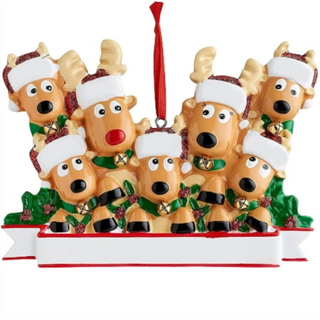 

GILIGEGE Reduced Clearance 2024 Personalized New Home Small Bulk DIY Custom Cute Reindeer Family of Seven Christmas Hanging Decorations Ornaments Kits Sets For Tree For Outdoors Christmas Deer