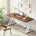 thumbnail image 3 of Tribesigns Writing Computer Desk, 55-Inch Modern Simple Study Desk with Z-Shaped Metal Leg, Walnut/White, 3 of 8