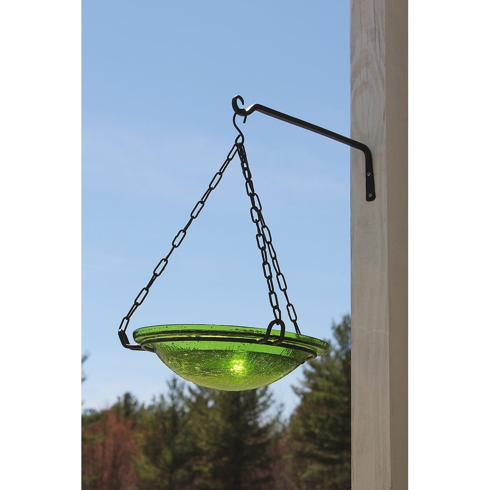 Achla Designs  Crackle Glass Hanging Birdbath Bowl, 12.5 Inch Tall, Fern Green