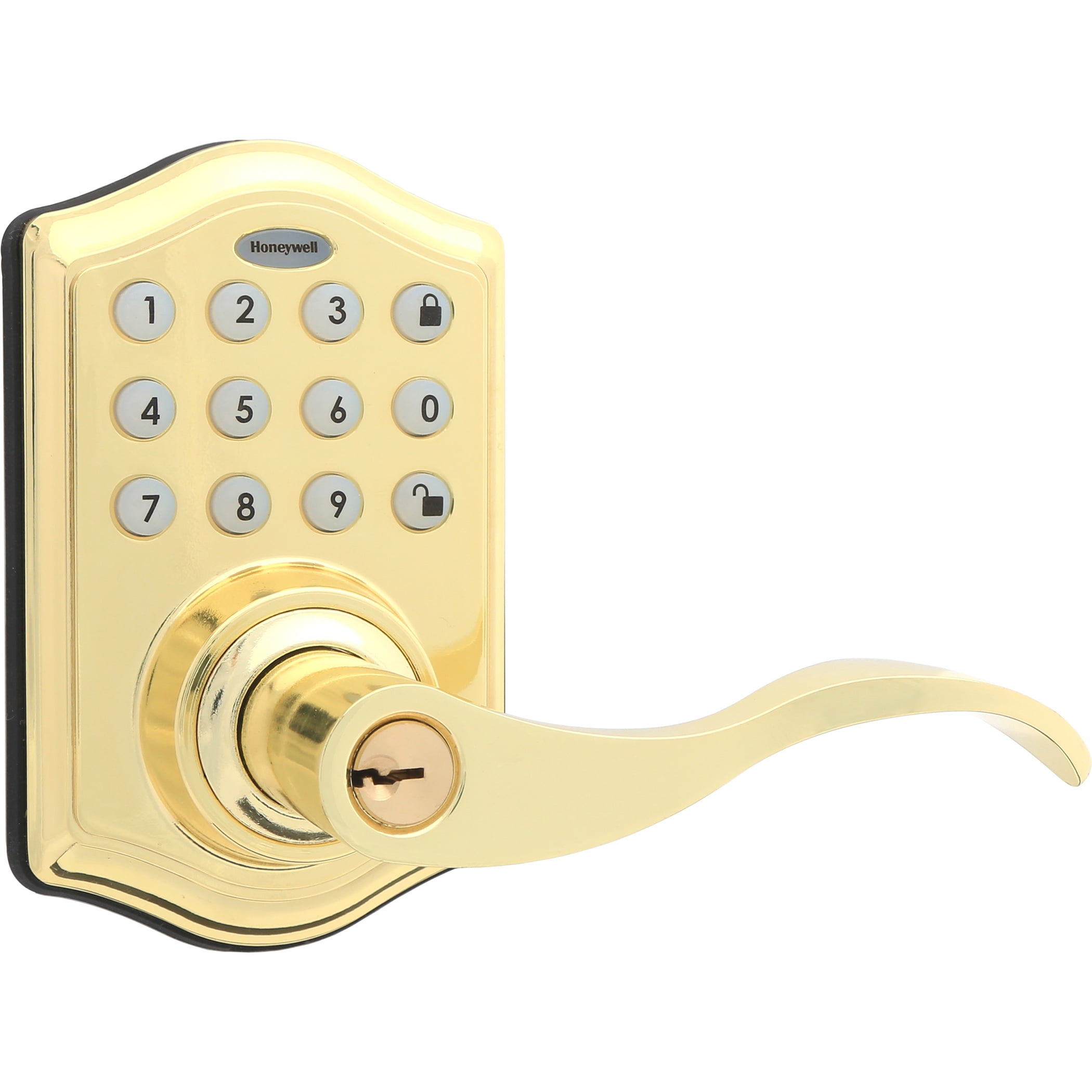 Honeywell Electronic Entry Lever Door Lock, Polished Brass