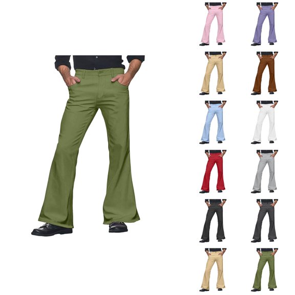 70s Disco Pants for Men 2025 Casual Flared Pants Bell Bottom with Pockets Trousers 70s Disco Outfits