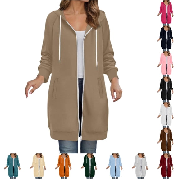 Daznico Women Longline Zip Up Hoodie Jacket Raglan Long Sleeve Side Pockets Loose Fall Winter Soft Lightweight Open Front Hooded Cardigan Sweatshirt,XL