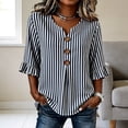thumbnail image 4 of Hfnxid Women 3/4 Sleeve Shirts Loose Fit Ruffle Shirt Striped Button V Neck Blouses Solid Color Fall Clothes Gray L, 4 of 6
