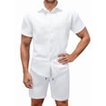 thumbnail image 4 of Men'S Waffle Knit 2-Piece Outfit with Button Down Shirt and Shorts for Summer White L, 4 of 6