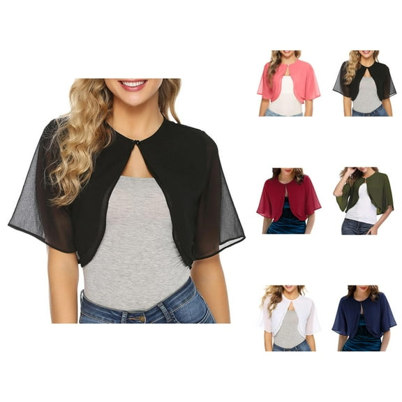 Bolero Shrug Cardigans for Women 2025 Lightweight Short Sleeve Button Open Front Sheer Chiffon Cardigan Bolero