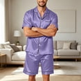 thumbnail image 2 of Homeyce Men Satin Silk Pajamas Sets Short Sleeve Sleepwear Button-Down PJs Sets Two-Pieces Loungewear with Pockets,Purple S, 2 of 4