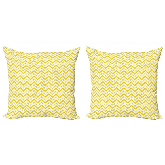 Ambesonne Abstract Throw Pillow Cover 2 Pack, Chevron Zig Zag 90s, 18", White and Yellow
