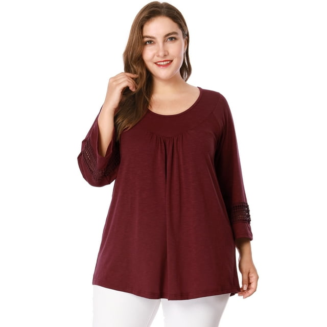 GRACE & GRANDEUR Hauts Décontractés Unis à Manches Raglan pour Femmes Grande Taille Bourgogne 4X