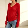 thumbnail image 6 of JoveMarine Womens Tops V Neck Pullover - Long Sleeve Cable Knit Sweater Color, Tops for Women Cozy Warm Knit Top,Red M, 6 of 7
