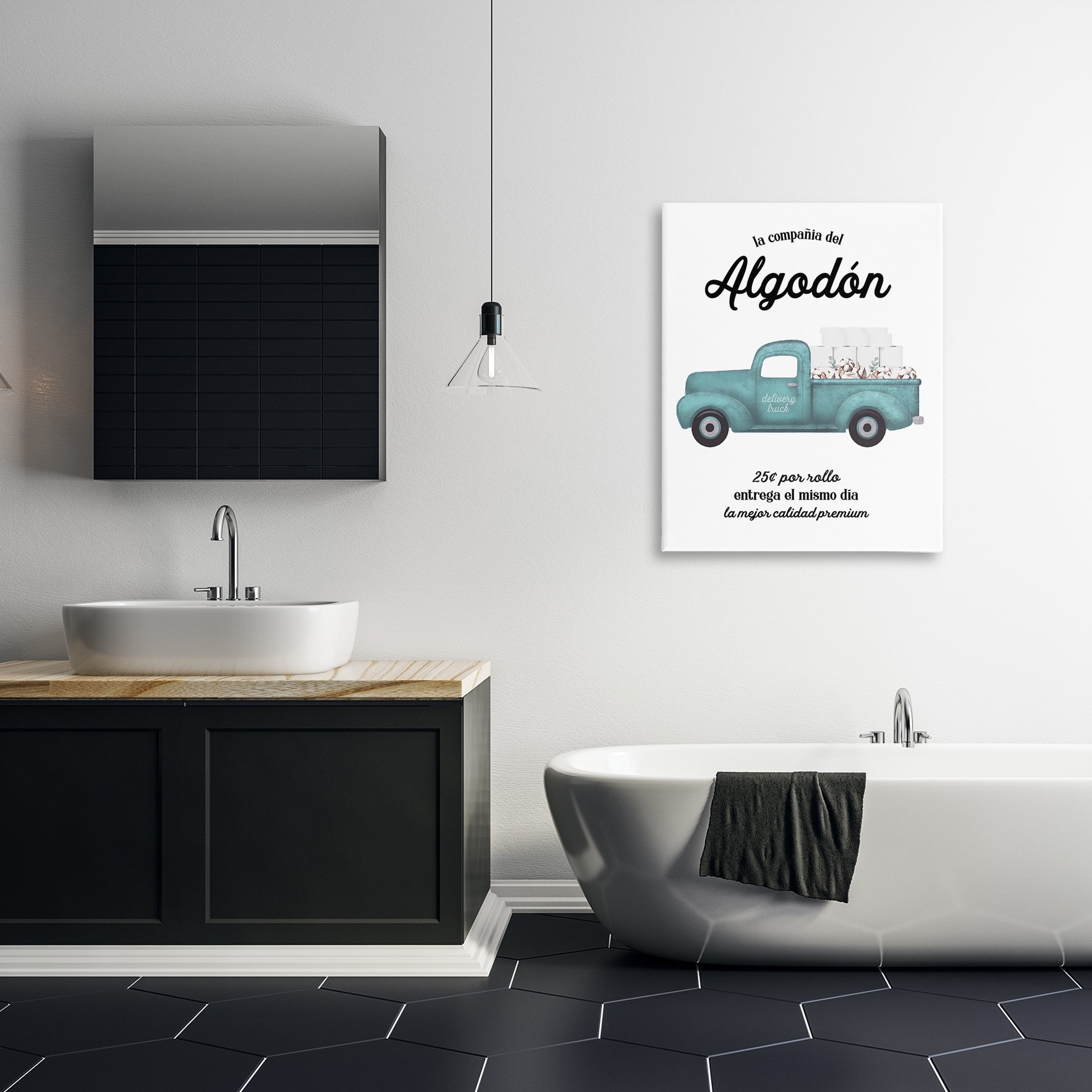 Stupell Industries Algodón Baño Camión Azul Bath & Laundry Painting Wrapped Canvas Art Print Wall Art, 30 x 40