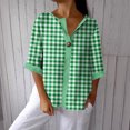 thumbnail image 5 of Craaazy Women Plus Size Tops Loose Fit Plaid V Neck Single Button 3/4 Sleeve Casual Shirts for Daily Wear Gift, 5 of 5