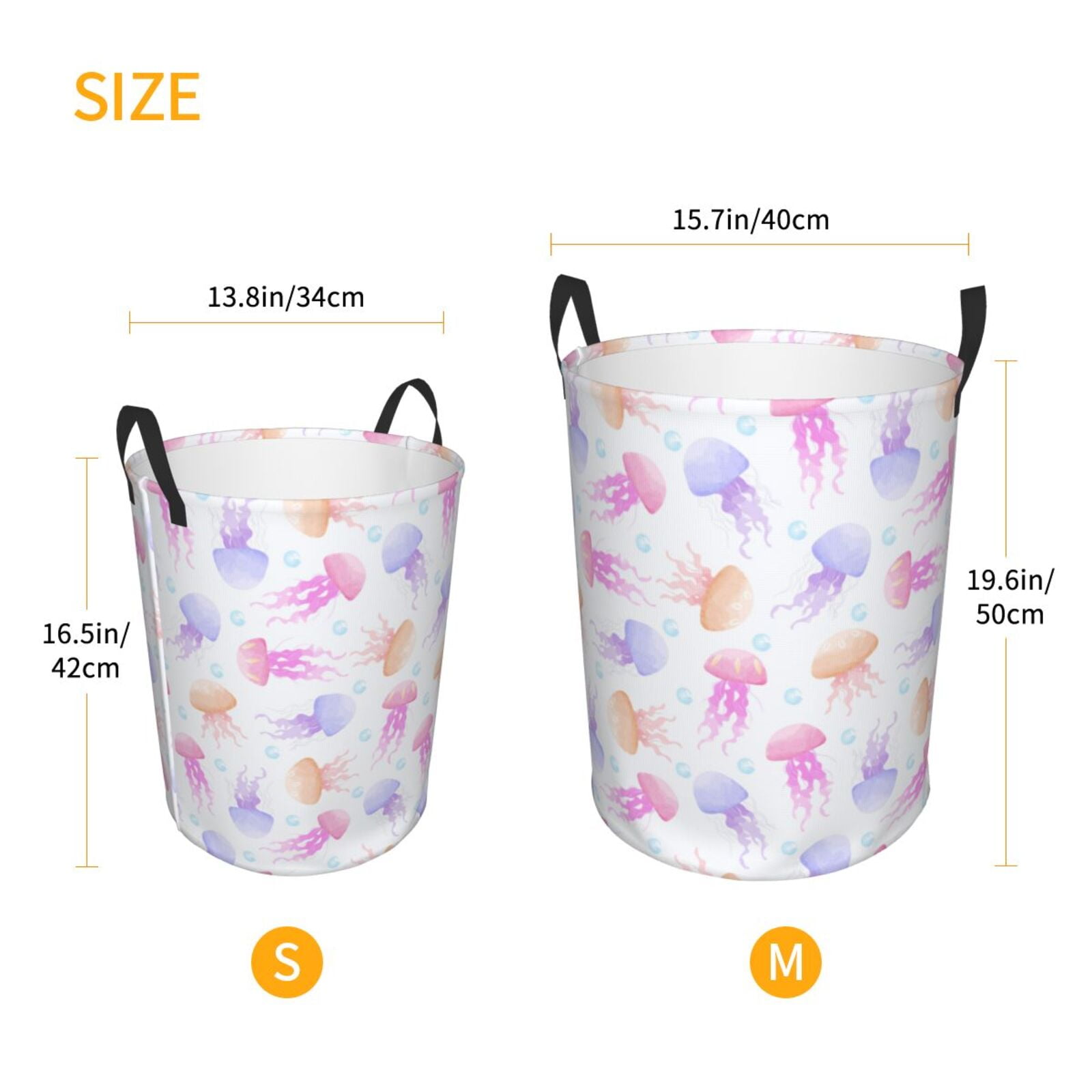 Large Laundry Basket with Handles - Bright Jellyfish Print Kids Baby Dirty Clothes Laundry Hamper for Bedroom Aesthetic