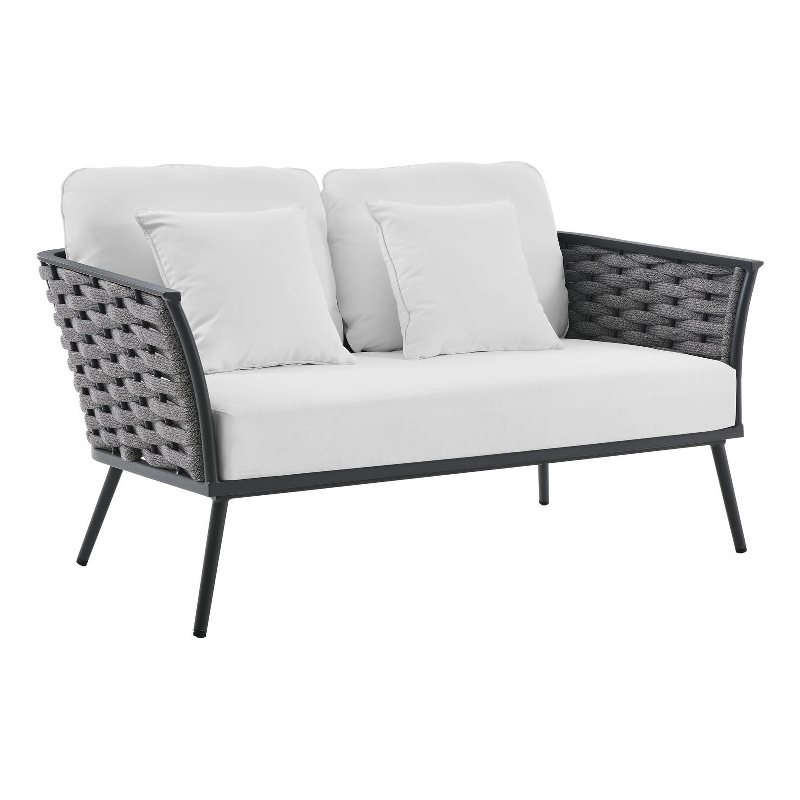 Modway Stance Aluminum & Fabric Patio Loveseat in Gra & White - image 2 of 8