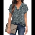thumbnail image 2 of Blusa de Verano de Corta para Mujer, Elegante Túnica Informal de Negocios con Cuello de Solapa y Estampado Floral Verde XL, 2 of 7