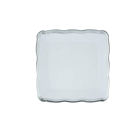 

Plastic Serving Tray | Disposable Heavyweight Serving Party Platters 6 Pack 12 x 12 White Square Serving Trays With Silver Rim Border - Posh Setting