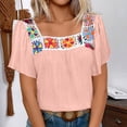thumbnail image 6 of Uootdi Womens Tops Square Neck Vintage Embroidered Short Sleeve Shirts Flared Sleeve Relaxed Fit Trendy Casual Vacation Outfits Gift, 6 of 9