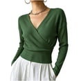 thumbnail image 3 of Yertdoel Sweaters for Women Solid Cross Neck Pullover Long Sleeve Slim Fitted Tops Trendy Casual Lightweight Comfy Blouse, 3 of 9