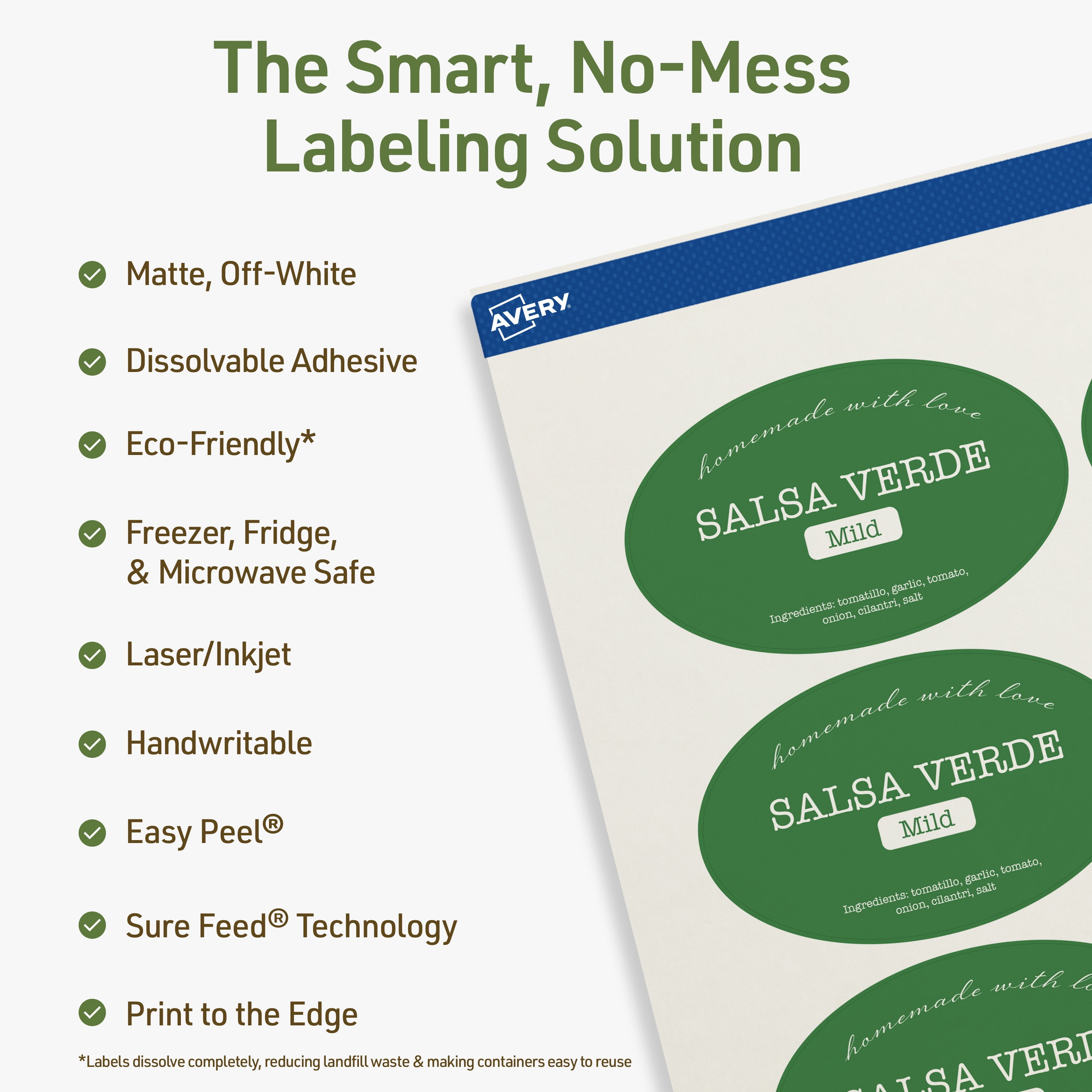 Avery Dissolvable Oval Labels, 2" x 3-1/3", 80 Labels