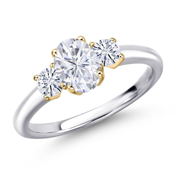 Gem Stone King 925 Silver and 10K Yellow Gold White Moissanite Engagement Ring for Women | 1.22 Cttw | Oval 7X5MM | Gemstone Birthstone | Size 5