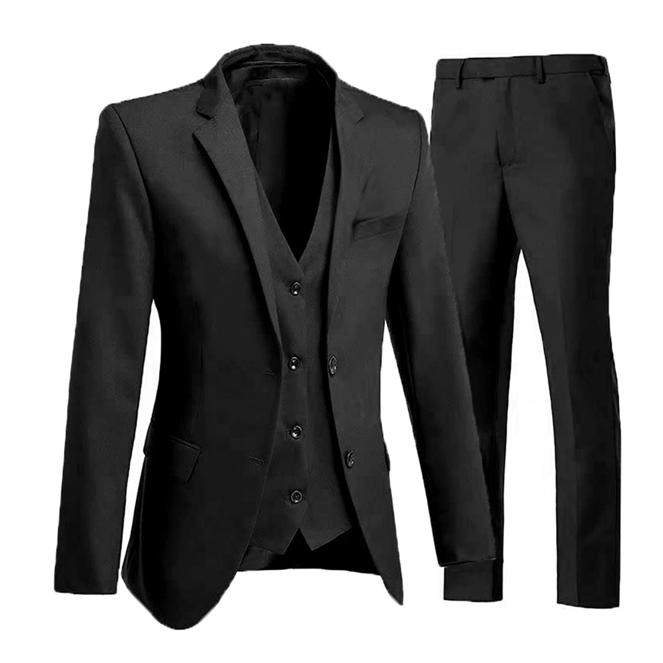 Wehilion Mens Black Suit 3 Piece Slim Fit Tuxedo Jacket Vest Pants S