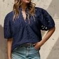 thumbnail image 5 of ORT Women's Summer Tops Dressy Casual Short Sleeve V Neck Buttons Hollow Out Lace Embroidered Blouses Shirts(Z2-Navy,XXL), 5 of 8