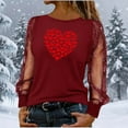 thumbnail image 4 of WXLWZYWL Valentine 's Day Dressy Casaul Tops for Women Heart Print Mesh Long Sleeve Shirts Round Neck Going out Tops, 4 of 6