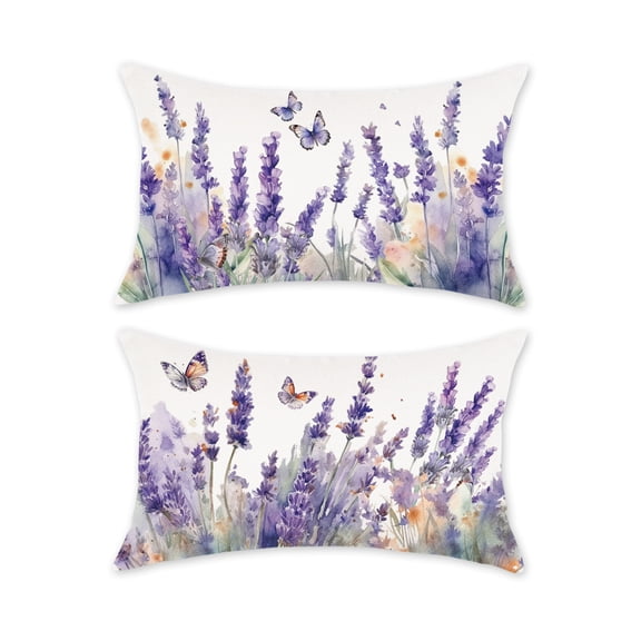 Spring Throw Pillow Covers Lavender Purple Flower Pillowcases Decorative Seasonal Flower Cushion Covers for Indoor Outdoor Sofa Couch Home Décor 12x20 Inch Set of 2