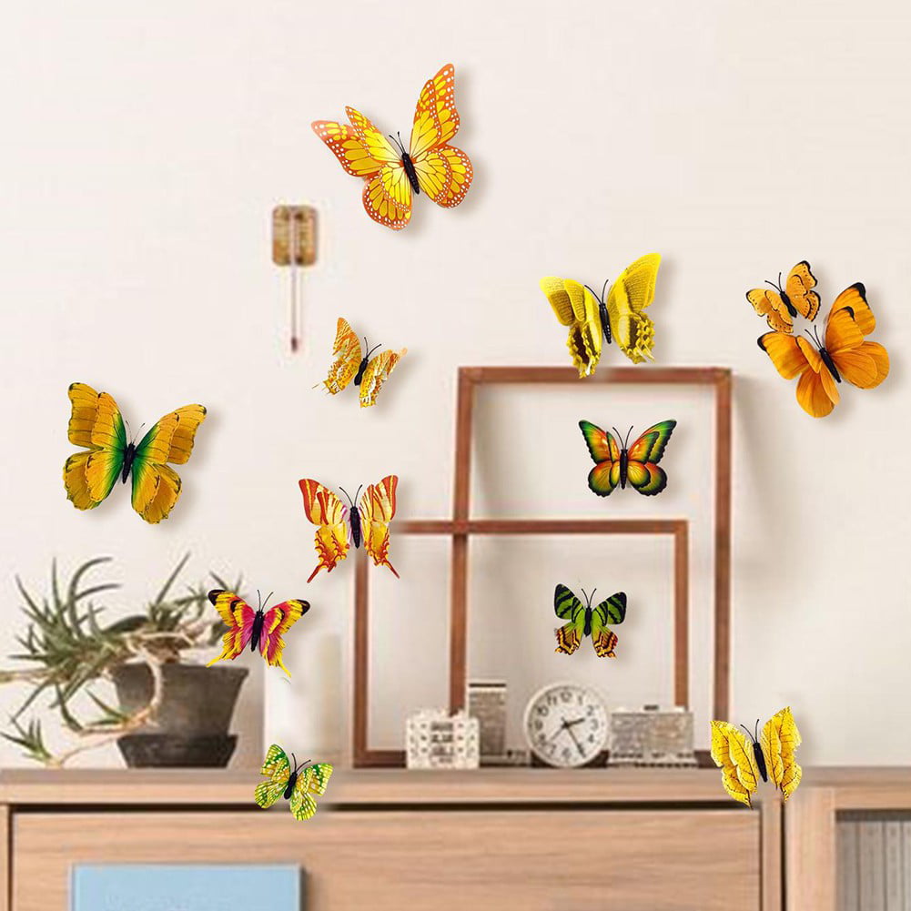 12pcs/set 3D Butterfly Wall Sticker, Modern Plastic Butterfly Sticker For  Wedding, Home