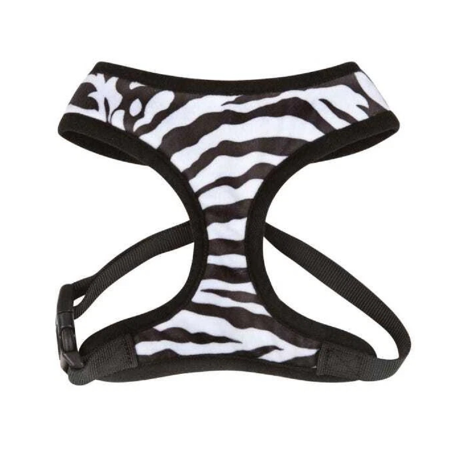 Small Breed Dog Harness Cheetah or Zebra Plush Adjustable Chest Strap and D Ring (Zebra - Medium)