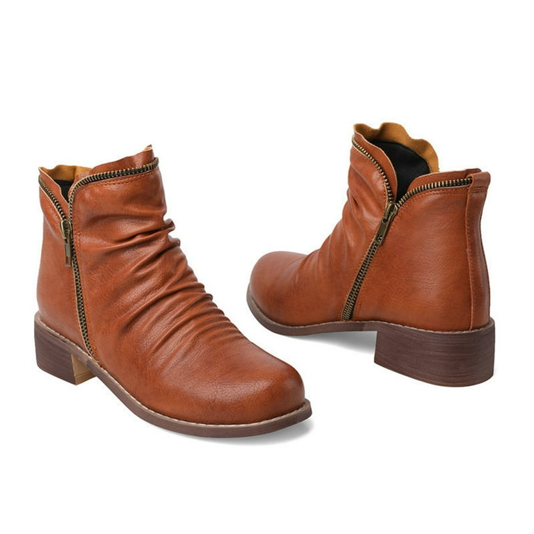 靴 three generations leather short boots Drie Short Boots Womens Shoes Ankle Boots Retro Solid Color Low