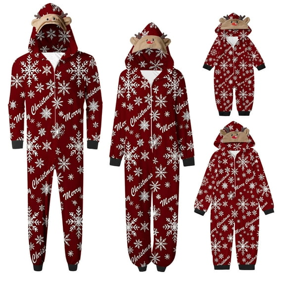 Odeerbi Christmas Onesie Pajamas for Family Holiday Sleep Jumpsuit Long Sleeve Family Christmas Pajamas Matching Sets Dad Printed Loungewear Jumpsuit Sleepwear Xmas PJs Set Red