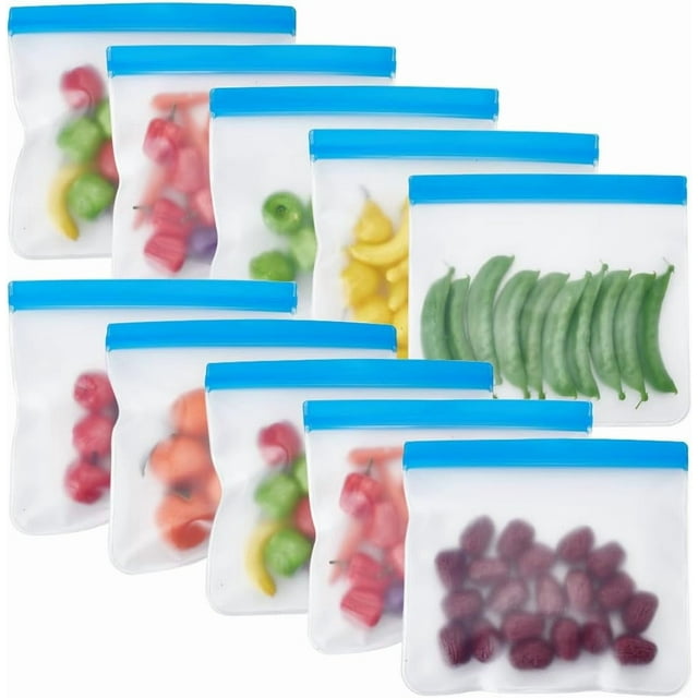10 paquetes de bolsas reutilizables para almacenar alimentos, lavables, aptas para lavavajillas, reutilizables, para congelador, para el almuerzo.