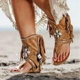 thumbnail image 2 of Casual Tassel T-Strap Sandals for Women Gladiator Fringe Sandal Summer Flat Clip-Toe Flip-Flops, 2 of 6