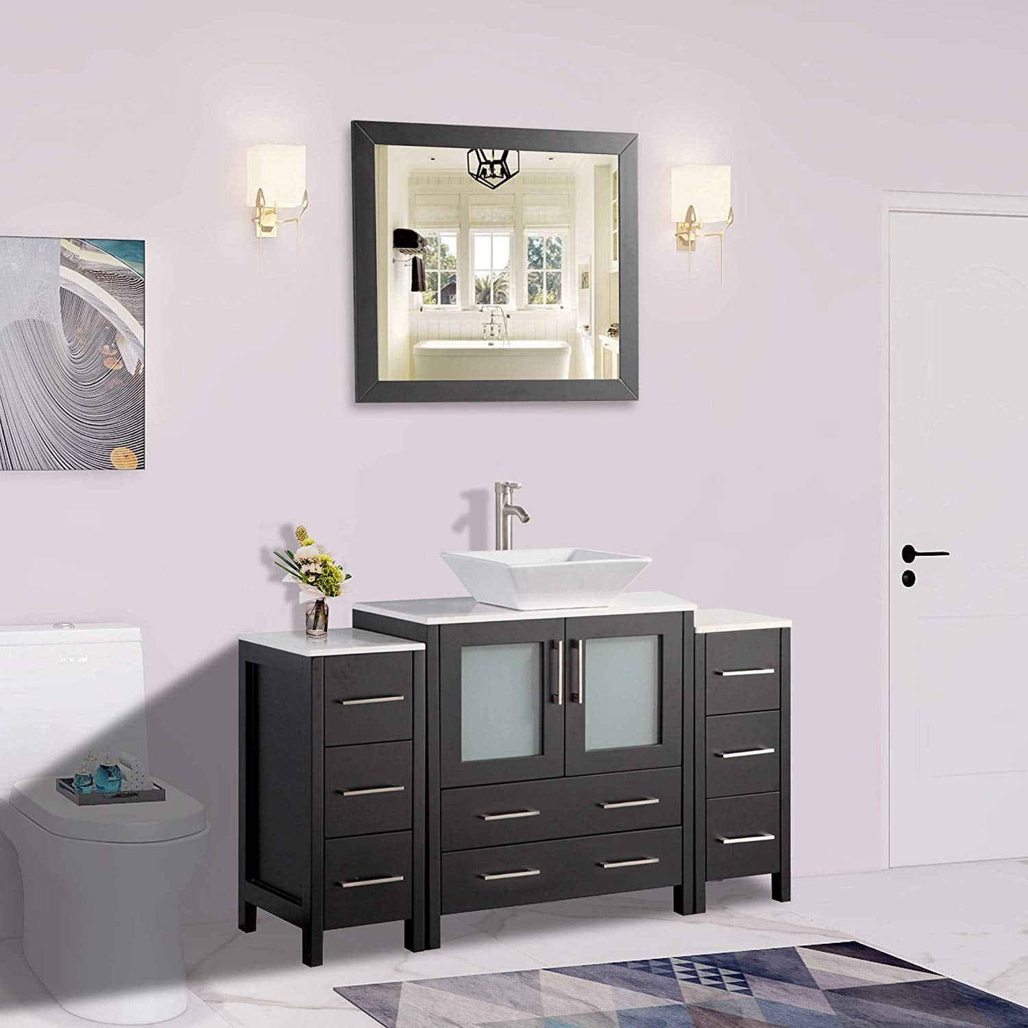Vanity Art 54" Single Sink Bathroom Vanity Combo Set 8Drawers, 1Shelf