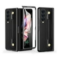 thumbnail image 1 of SaniMore for Samsung Galaxy Z Fold 3 7.6" Folding Case with Tempered Glass Screen, PU Leather Case for with Retractable Wristband & Anti-Slip Sticker Full Body Protective, Black, 1 of 9