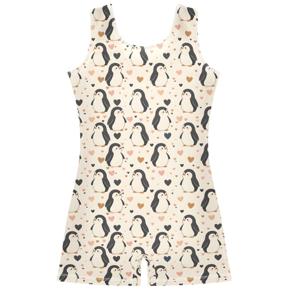 Gymnastics Leotard Sleeveless Penguins Hearts Stretchy Dance Bodysuit Breathable Athletic Ballet Yoga Outfit for Ages 3-14