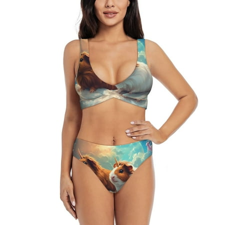 Zeuib Cloud Guinea Pig High Waisted Tummy Control Bikini Set - Knot Front Push Up Top & Cheeky Thong Bottom  Two-Piece Swimsuit for Women-XX-Large