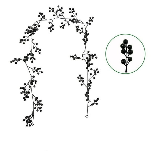 Beautynvta Black Berry Christmas Garland, 5.74 Ft Flexible Artificial Berry Christmas Garland for Indoor Outdoor Home Fireplace Decoration, for Winter Holiday New Year Decor