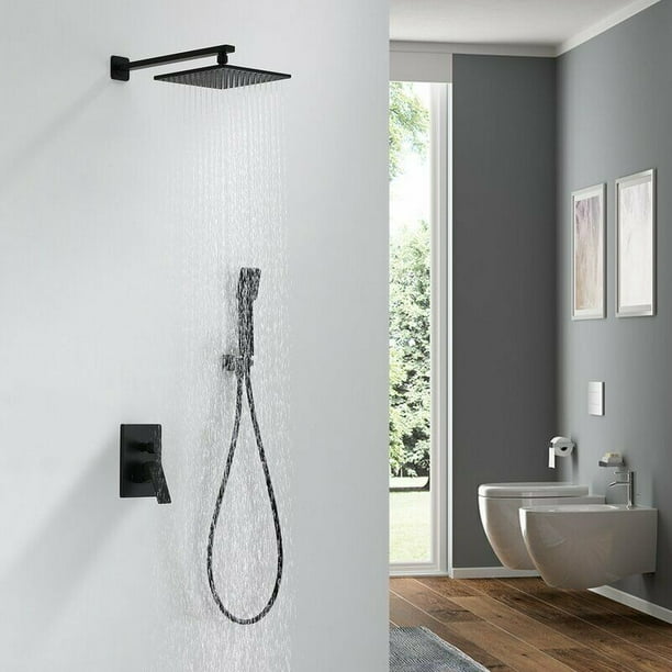 Bathroom Shower Wall Mount Mixer Faucet, Bathtub Shower Faucet Combo Black